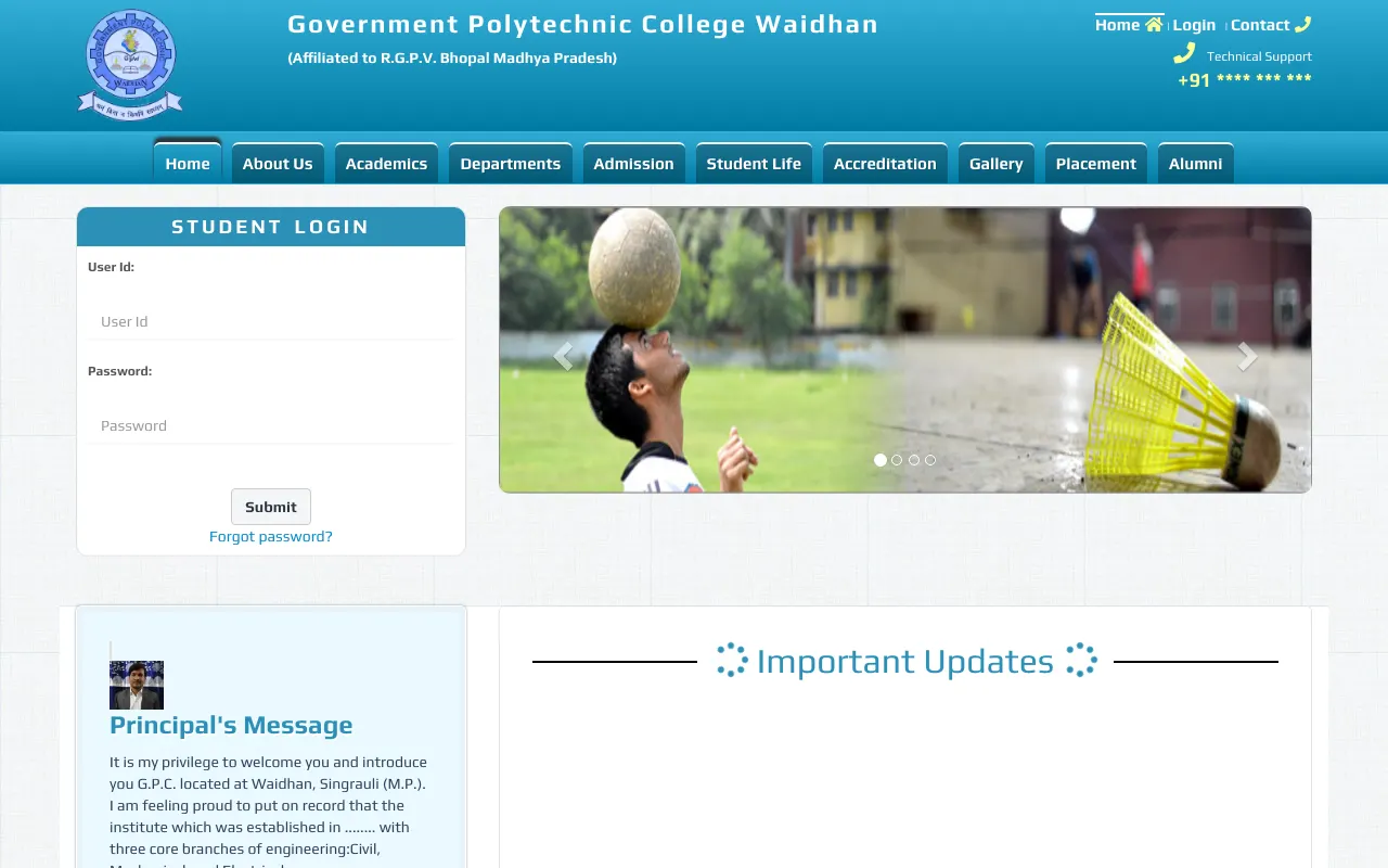 College Management System homepage screenshot
