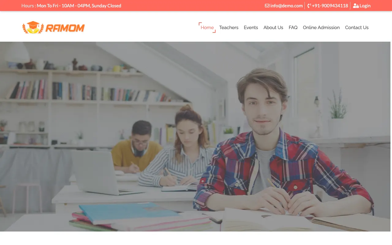 School Management System homepage screenshot
