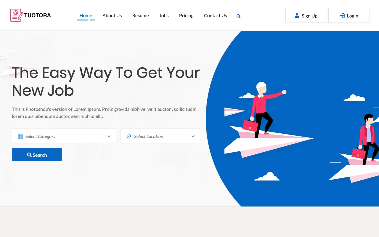 Tutora Job Portal homepage screenshot